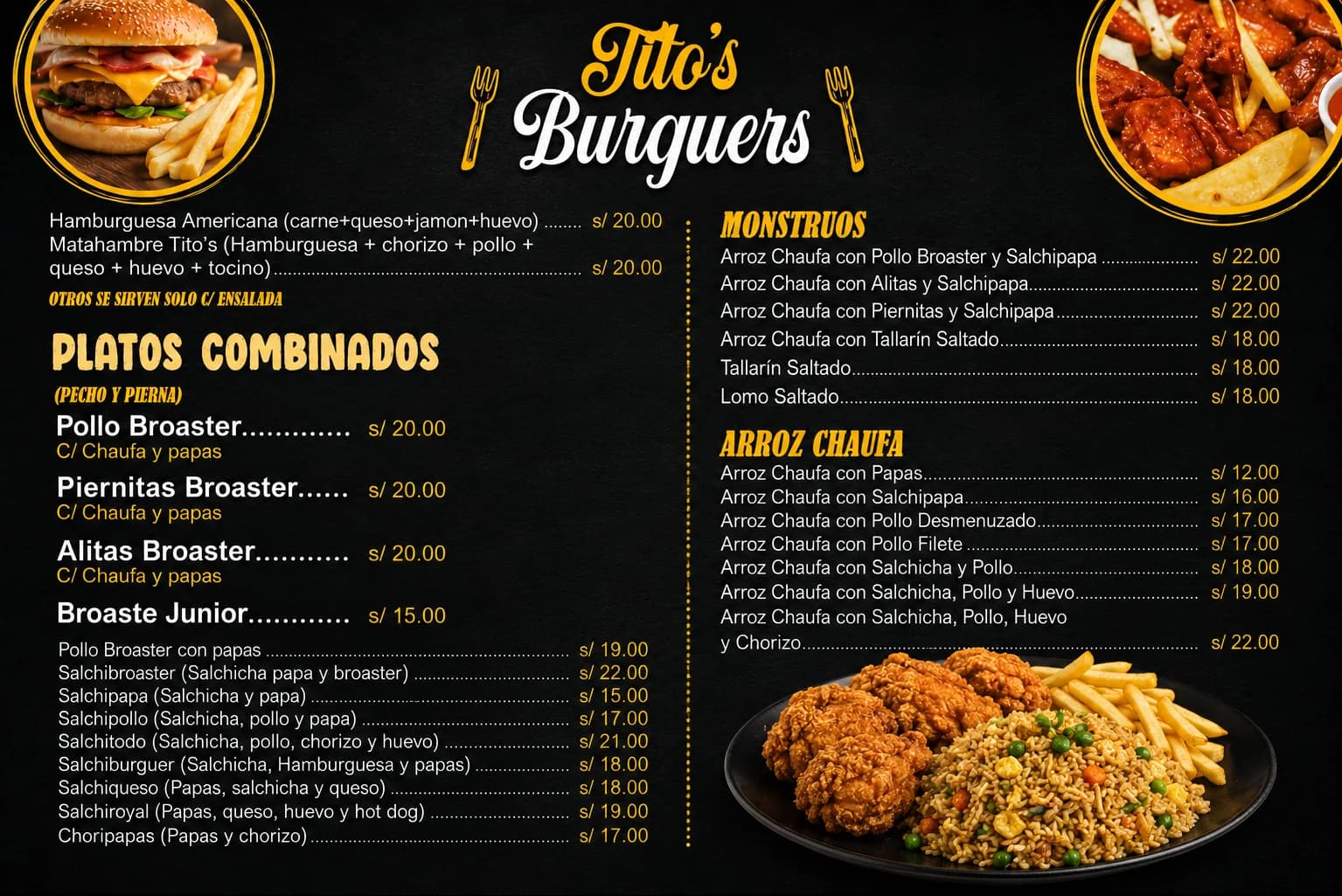 Tito's Burguers — carta 1