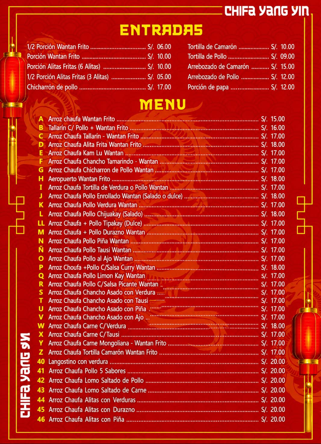 Chifa Yang Yin — carta 1