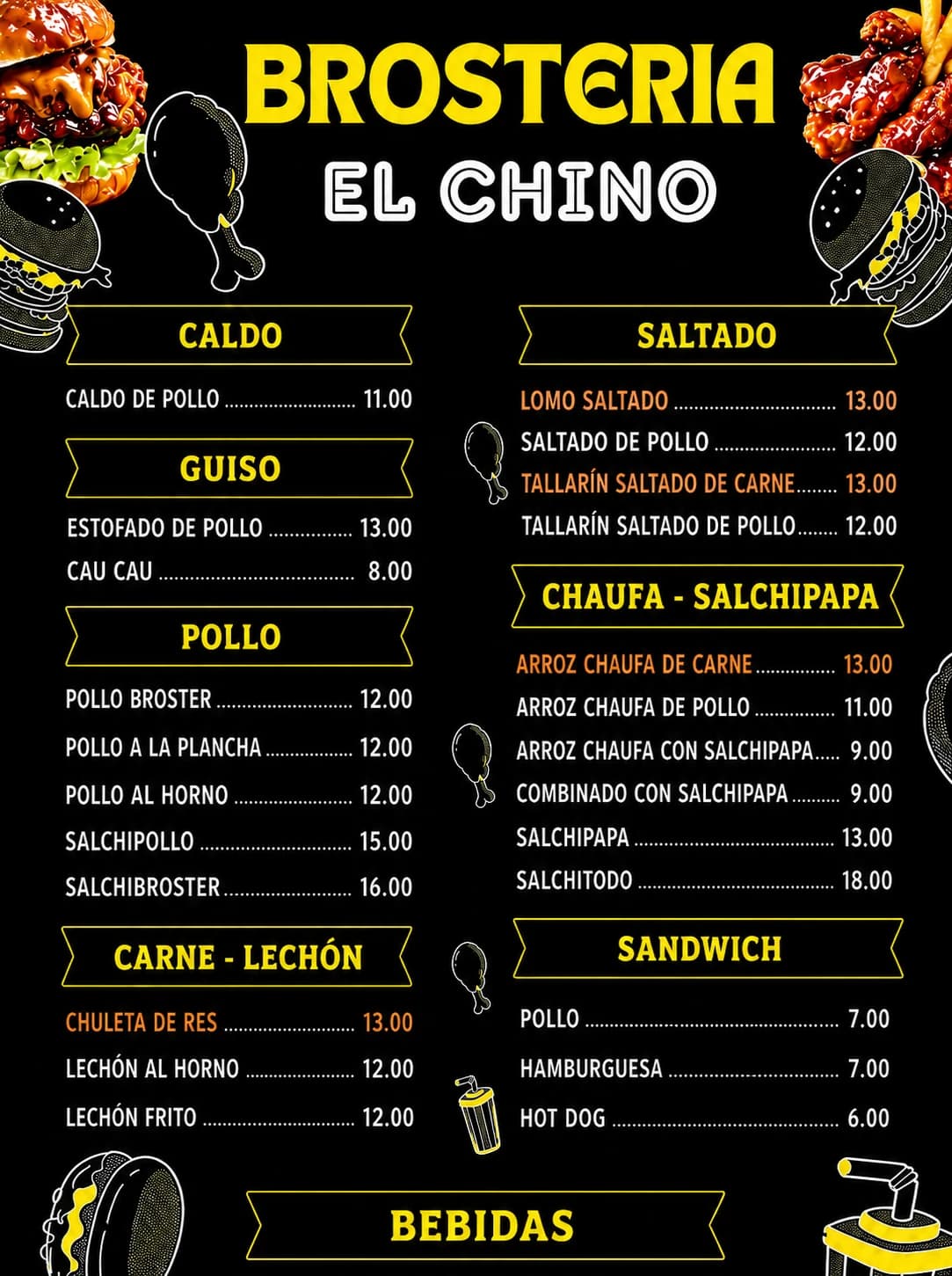 Brosteria El Chino — carta 1