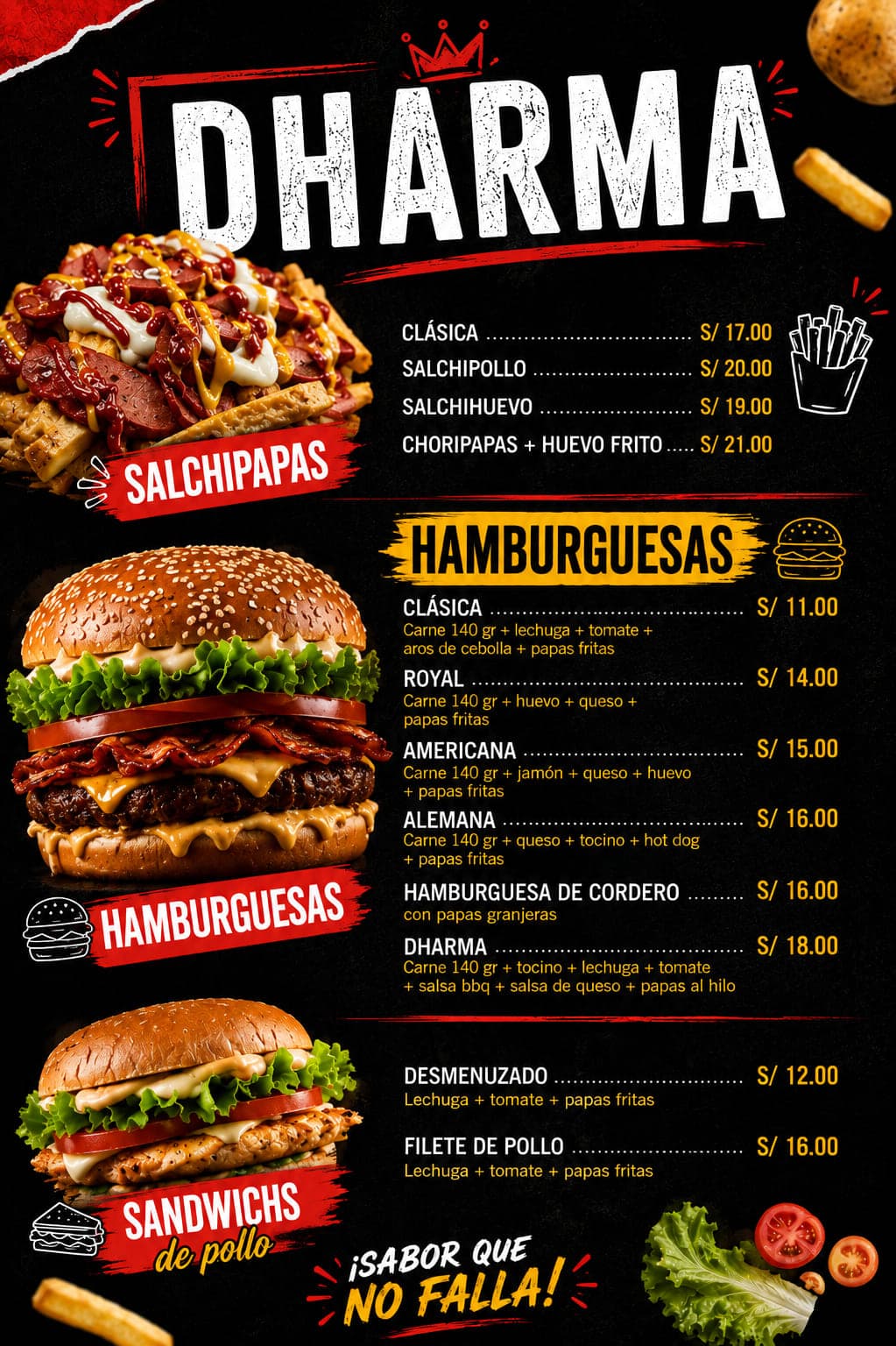 Dharma Sandwichs & Salchipapas — carta 1