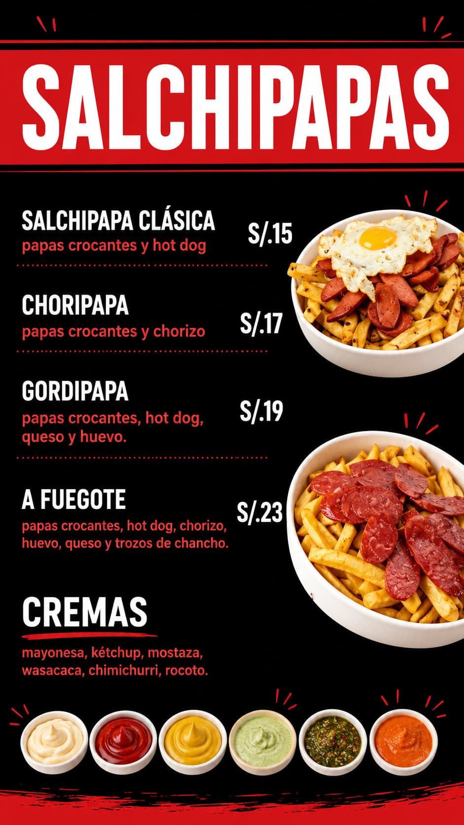 A Fuego Salchipapas — carta 1